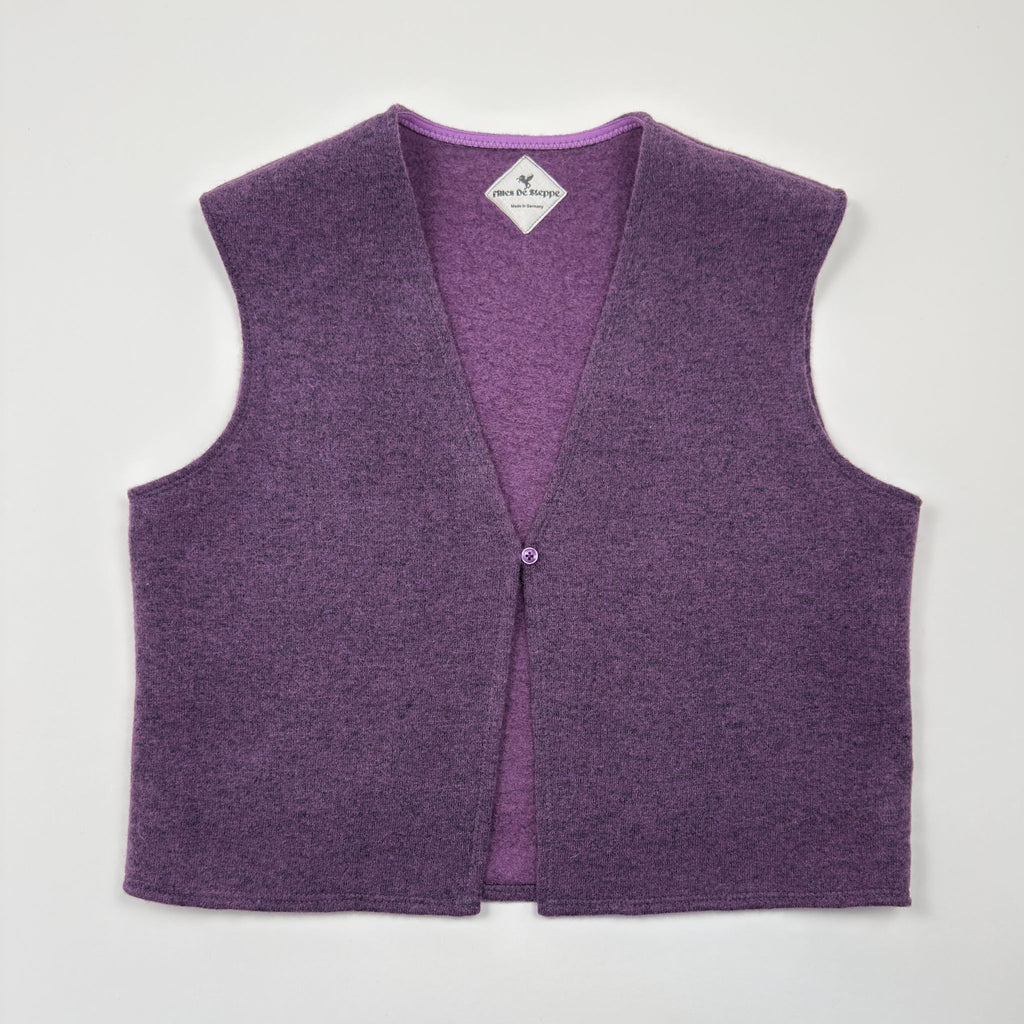 Wool vest made of jersey knit fleece with one button (lavender)