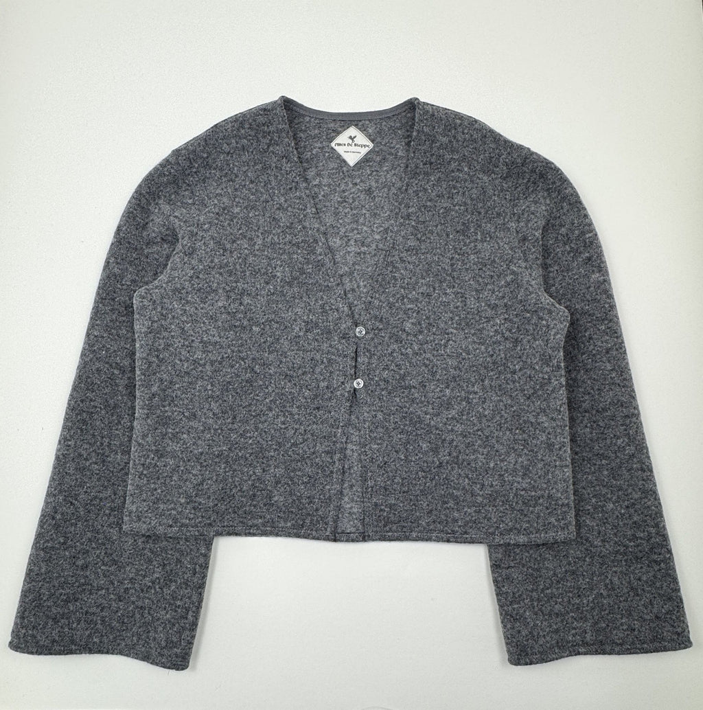 Cardigan with two buttons made of jersey-knit fleece wool (grey)