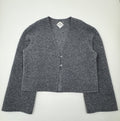 Cardigan with two buttons made of jersey-knit fleece wool (grey)