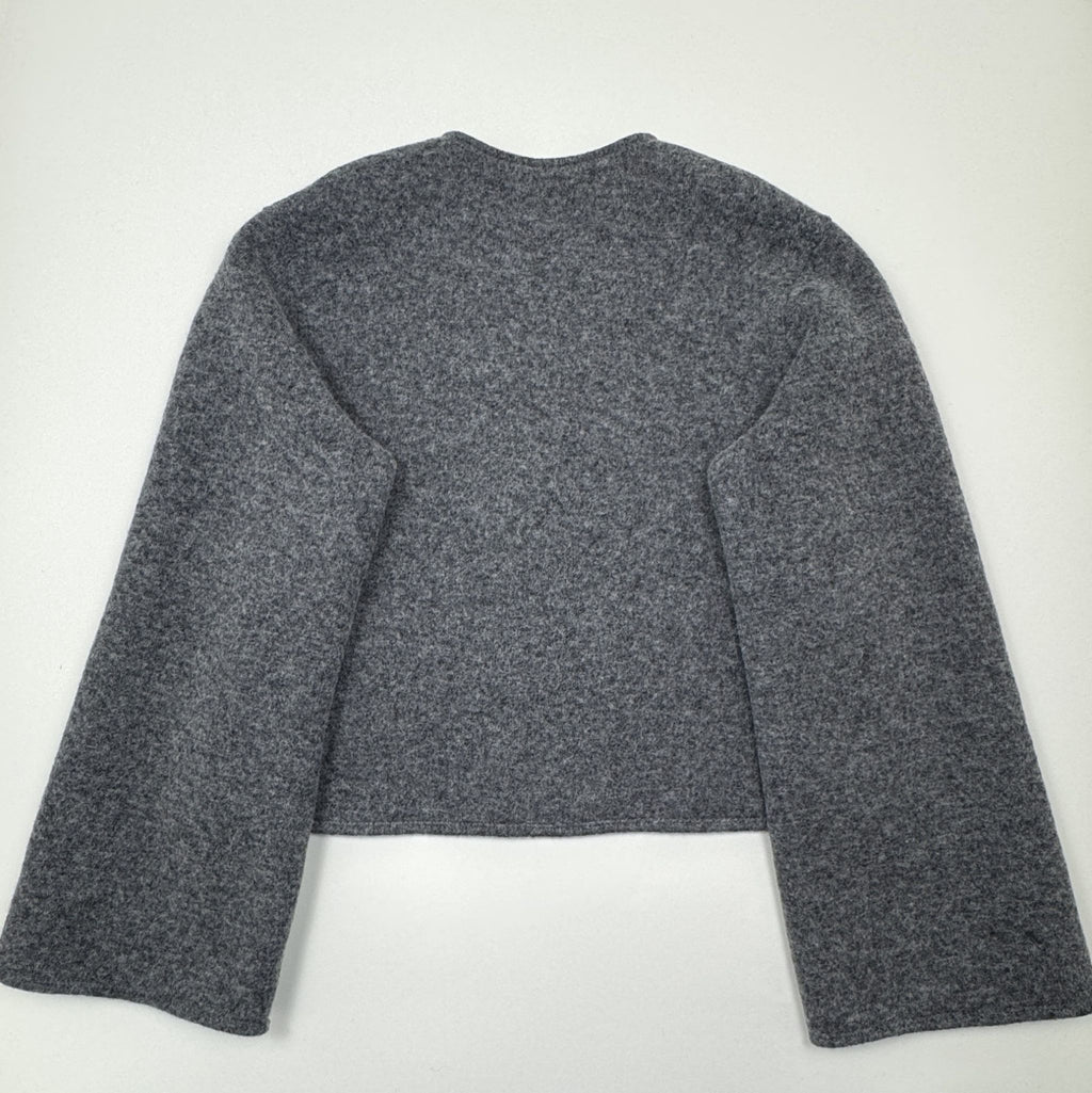 Cardigan with two buttons made of jersey-knit fleece wool (grey)
