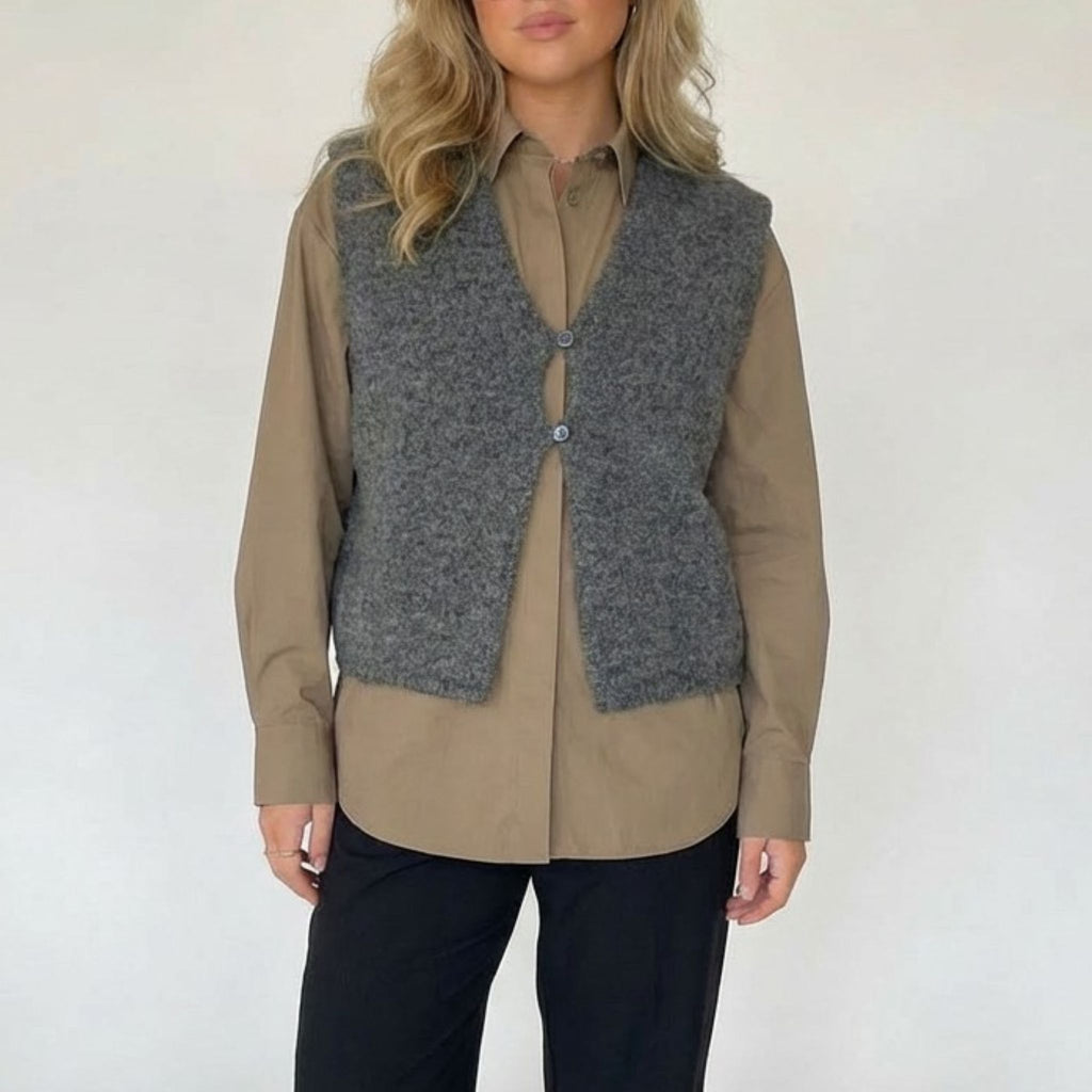 Wool vest made of jersey knit fleece with two buttons (grey)