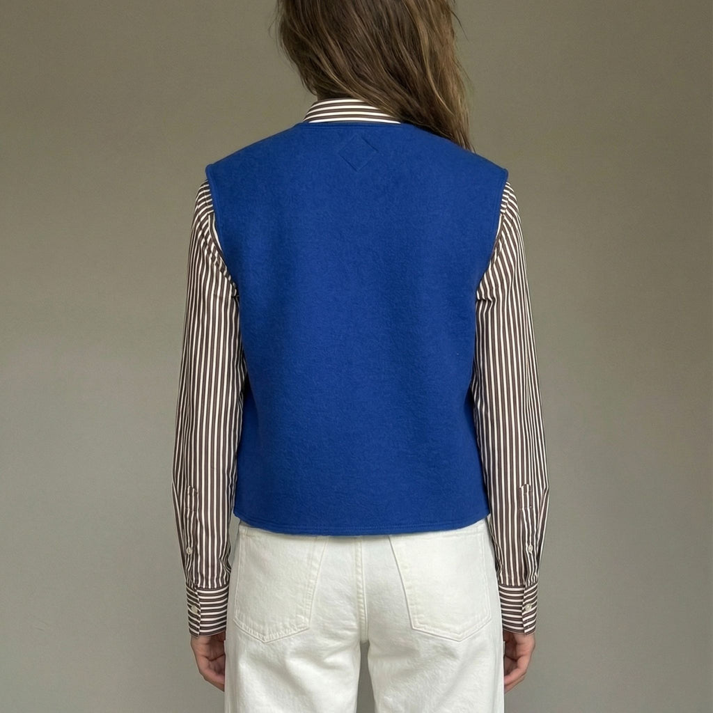 Wool vest made of jersey knit fleece with two buttons (royal blue)